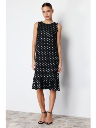 trendyol black polka dot skirt frilly ribbed flexible knitted midi dress