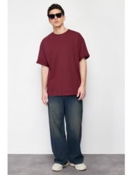 trendyol claret red men`s oversize/wide cut basic 100% cotton t-shirt