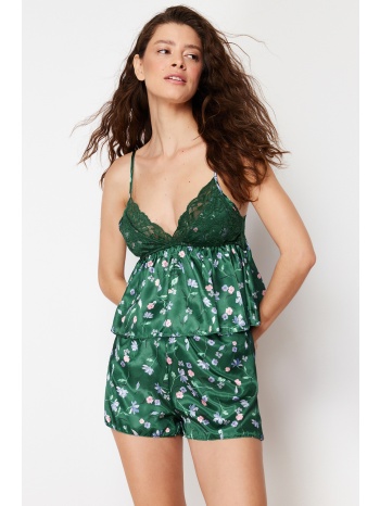 trendyol green satin floral lace detailed undershirt-shorts σε προσφορά
