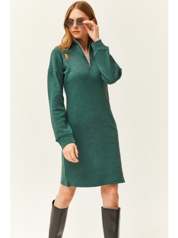 olalook women`s green high neck zippered loose dress σε προσφορά