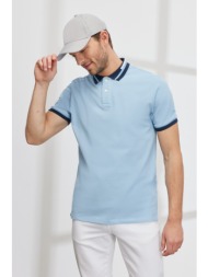 ac&co / altınyıldız classics men`s light blue slim fit slim fit 100% cotton roll-up polo t-shirt