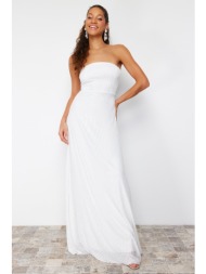 trendyol white sequin wedding/nikah long evening dress