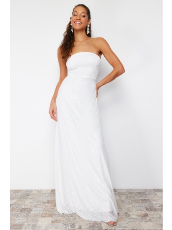 trendyol white sequin wedding/nikah long evening dress σε προσφορά