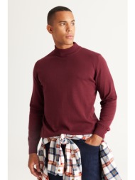 ac&co / altınyıldız classics men`s burgundy standard fit normal cut half turtleneck knitwear sweater