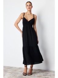 trendyol black waist opening strap maxi woven dress