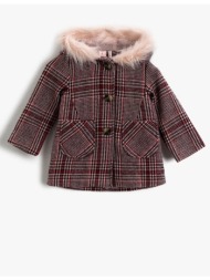 koton baby girl collar fur coat plaid hooded baby girl collar fur coat plaid hooded