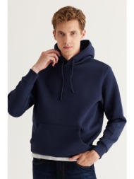 ac&co / altınyıldız classics men`s navy blue standard fit normal cut 3 thread hooded cotton sweatshi