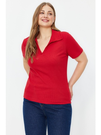 trendyol curve red corded knitted blouse σε προσφορά