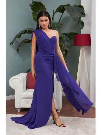 carmen purple chiffon one shoulder slit long evening dress σε προσφορά