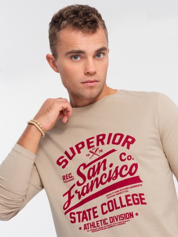 ombre men`s long sleeve collegiate print t-shirt - sand σε προσφορά