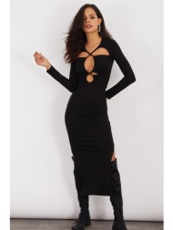 cool & sexy γυναικείο μαύρο φόρεμα με διπλή σχισμή midi