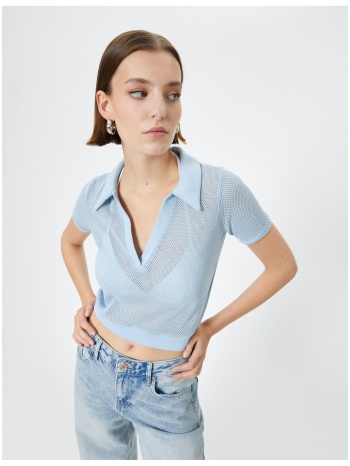 koton crop mesh t-shirt polo neck short sleeve σε προσφορά