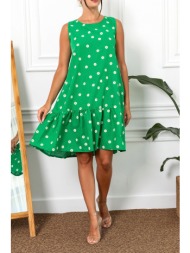 armonika women`s green daisy pattern sleeveless frilly skirt dress