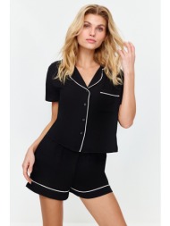trendyol black piping detailed viscose woven pajama set