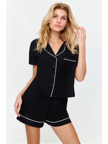 trendyol black piping detailed viscose woven pajama set σε προσφορά