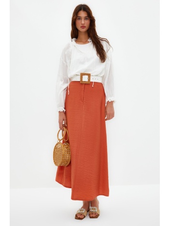 trendyol cinnamon regular waist woven linen look skirt σε προσφορά