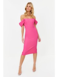 trendyol pink form-fitting woven corset detailed elegant evening dress