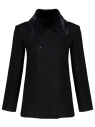 trendyol μαύρο γούνινο κολάρο λεπτομερές μάλλινο παλτό