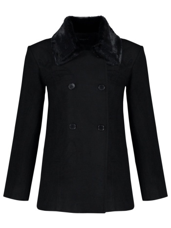 trendyol μαύρο γούνινο κολάρο λεπτομερές μάλλινο παλτό σε προσφορά