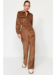 trendyol brown velvet woven jumpsuit
