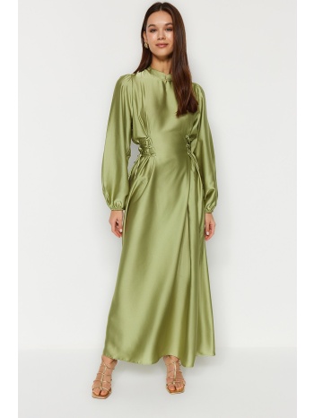 trendyol πράσινη μέση brit σατέν βραδινό φόρεμα σε προσφορά