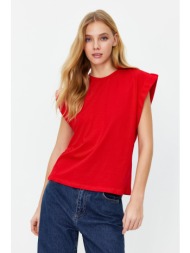 trendyol red 100% cotton wadding look basic crew neck knitted t-shirt