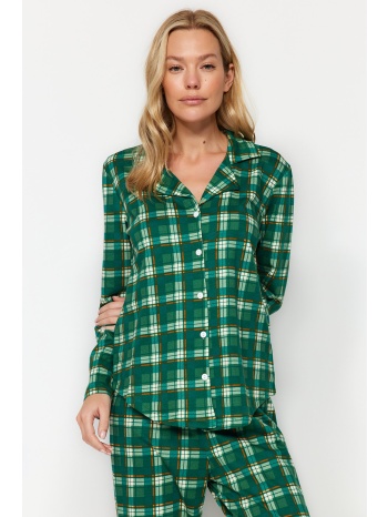 trendyol green 100% cotton check shirt-pants knitted σε προσφορά