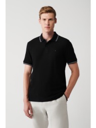 avva men`s black 100% cotton jacquard standard fit normal cut 2 buttons polo neck t-shirt