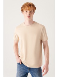 avva men`s beige 100% cotton breathable crew neck standard fit regular cut t-shirt