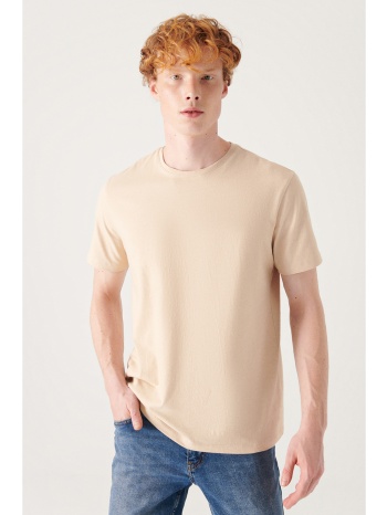 avva men`s beige 100% cotton breathable crew neck standard σε προσφορά