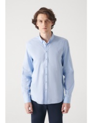 avva men`s blue oxford 100% cotton standard fit regular cut shirt