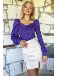trend alaçatı stili women`s purple princess button detailed crep blouse