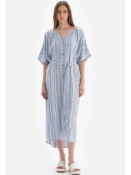dagi blue - λευκό κουμπωτό μπροστινό φόρεμα