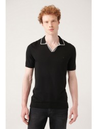 avva black polo collar χωρίς κουμπιά με stripe detail και ribbed regular fit knitwear t-shirt.