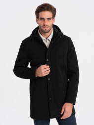 ombre men`s insulated coat with hood and concealed zipper - black
