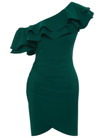 trendyol emerald green single sleeve frilly elegant evening σε προσφορά