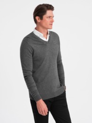 ombre men`s sweater with a `v-neck` neckline with a shirt collar - graphite