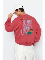trendyol dried rose men`s oversize antique/pale effect back printed cotton sweatshirt