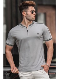 madmext men`s gray polo neck t-shirt 9281