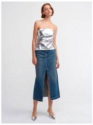 dilvin 80555 long denim skirt with traces at the bottom - tint
