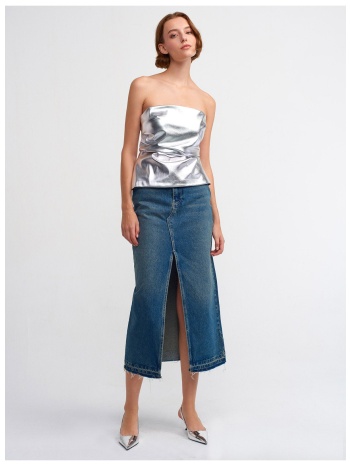 dilvin 80555 long denim skirt with traces at the bottom  σε προσφορά
