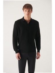 avva men`s black polo neck herringbone patterned cotton standard fit normal cut knitwear sweater