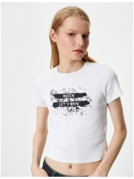 koton motto printed t-shirt short sleeve crew neck cotton