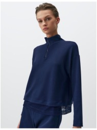jimmy key navy blue turtleneck long sleeve mesh detailed sweatshirt