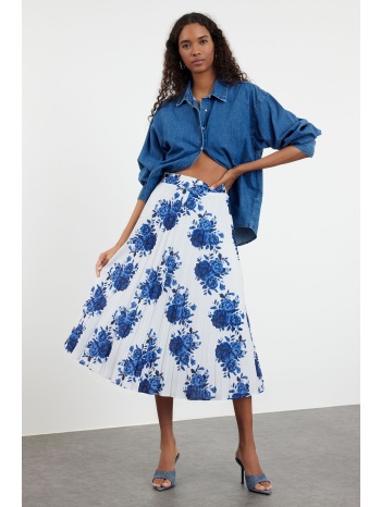 trendyol navy blue woven rose pattern pleated skirt σε προσφορά