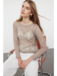 trendyol mink soft textured openwork/perforated fine knitwear sweater