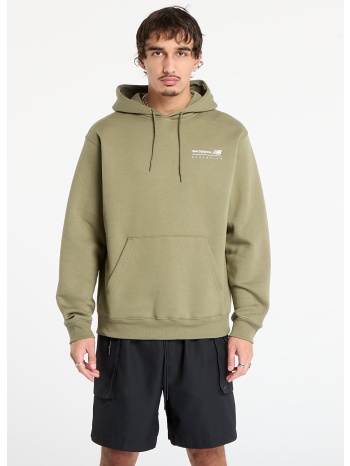φούτερ new balance linear graphic fleece hoodie dark olive l σε προσφορά