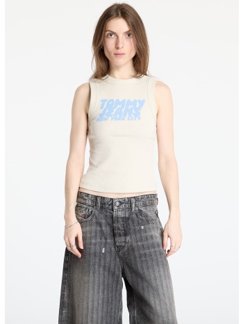 tommy jeans slim bubble tank top beige m σε προσφορά