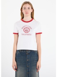 t-shirt sporty & rich california emblem ringer tee white/ ruby l