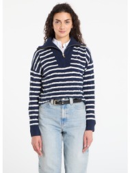 πουλόβερ tommy hilfiger soft wool cable 1/2 zip ls sweater dark night navy/ ivory petal stp xs